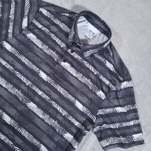 Snake Eyes Mens L Large‎ Gray White Tropical Leaf Stripe Golf Polo Shirt